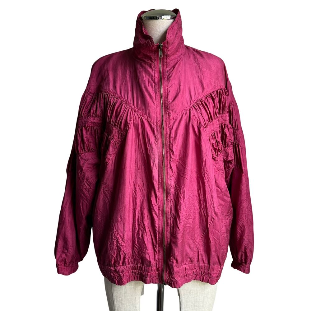 EVR 90s Silk Zip Jacket Petite S Magenta Retro Lounge Outerwear